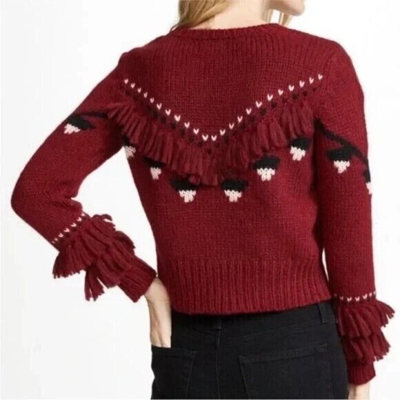 LoveShackFancy Atlas Fringe Crop Red Baby Alpaca Wool Blend Sweater Size‎ Small - Picture 3 of 9